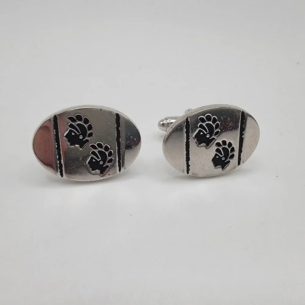 Warriors In Headdress Profile Vintage Silver Tone Men's Cufflinks